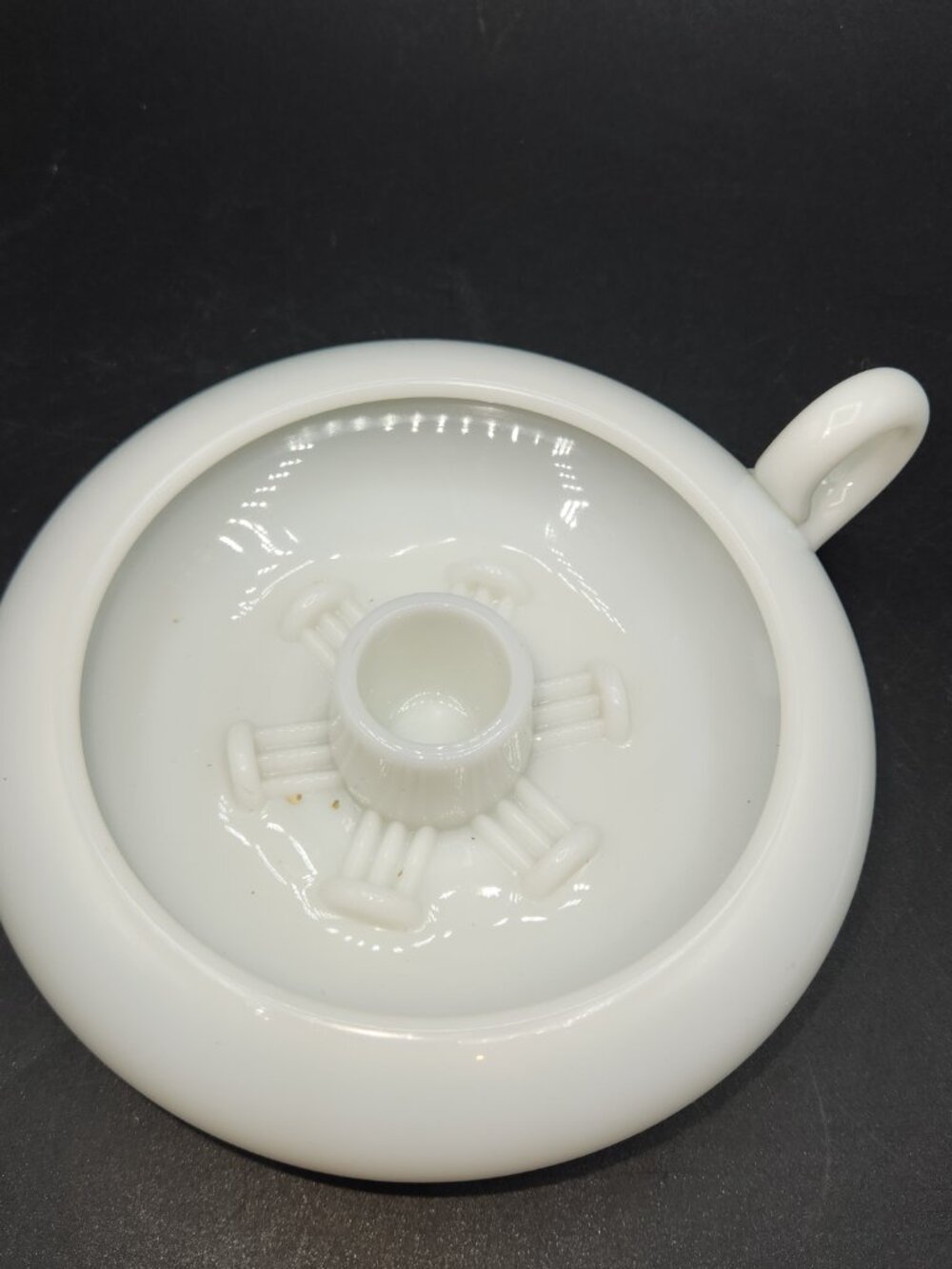 Vintage Milk Glass Candle Stick Holder With Finger Hold Handle 5.25" Wide